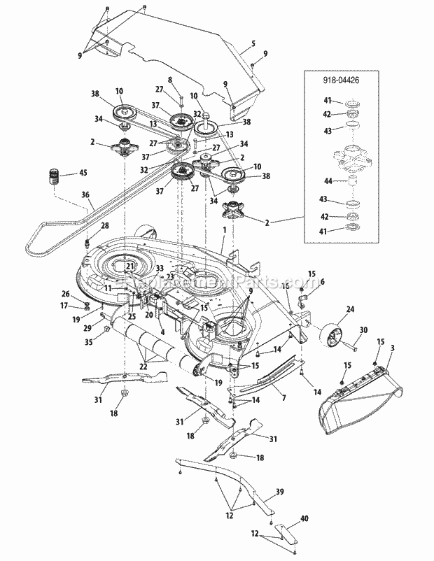 Mowing Deck Diagram and Parts List for FMZ50 17AF4BFP010, 17AF4BFP210, 17AF4BFP009, 17AF4B Cub Cadet Lawn Mower